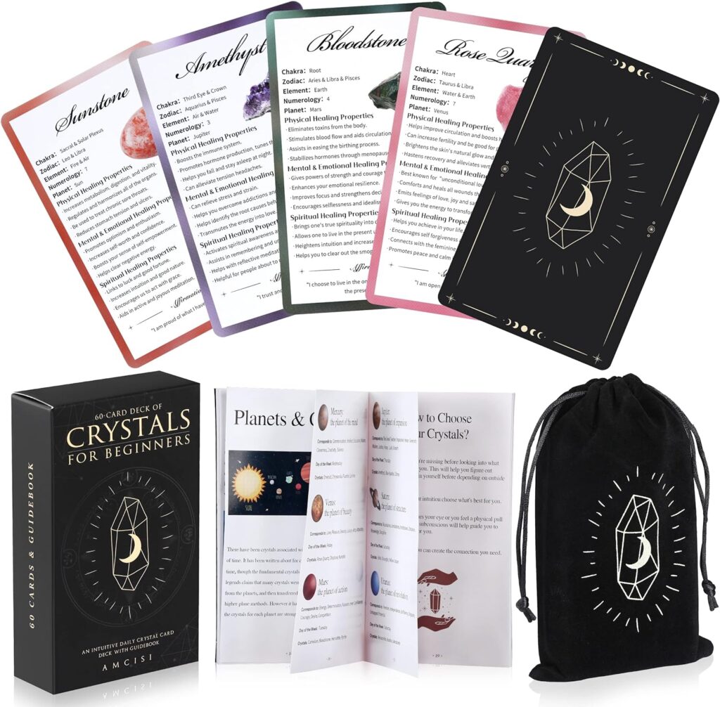 Amcisi Healing Crystals for Beginners: 60-Card Deck of Crystals and Healing Stones, Crystal Oracle Cards with Meaning on Them, Oracle Cards Deck with Guidebook, Inspiration Cards Meditation Gifts : Health  Household