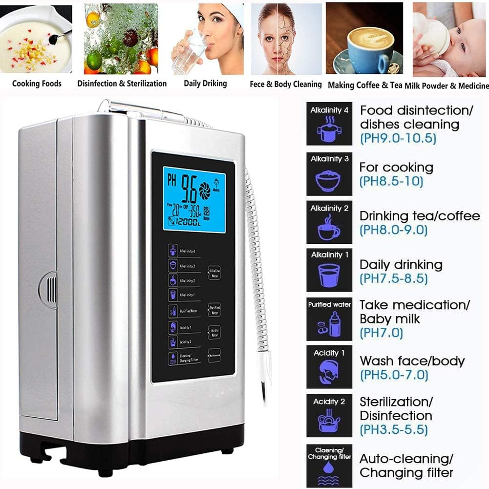 AquaGreen Alkaline Water Ionizer Machine AG7.0, Home Filtration System Produces pH 4-10.5 Water, 7 Water Settings, Up to -570mV ORP, 6000L Per Filter, Silver