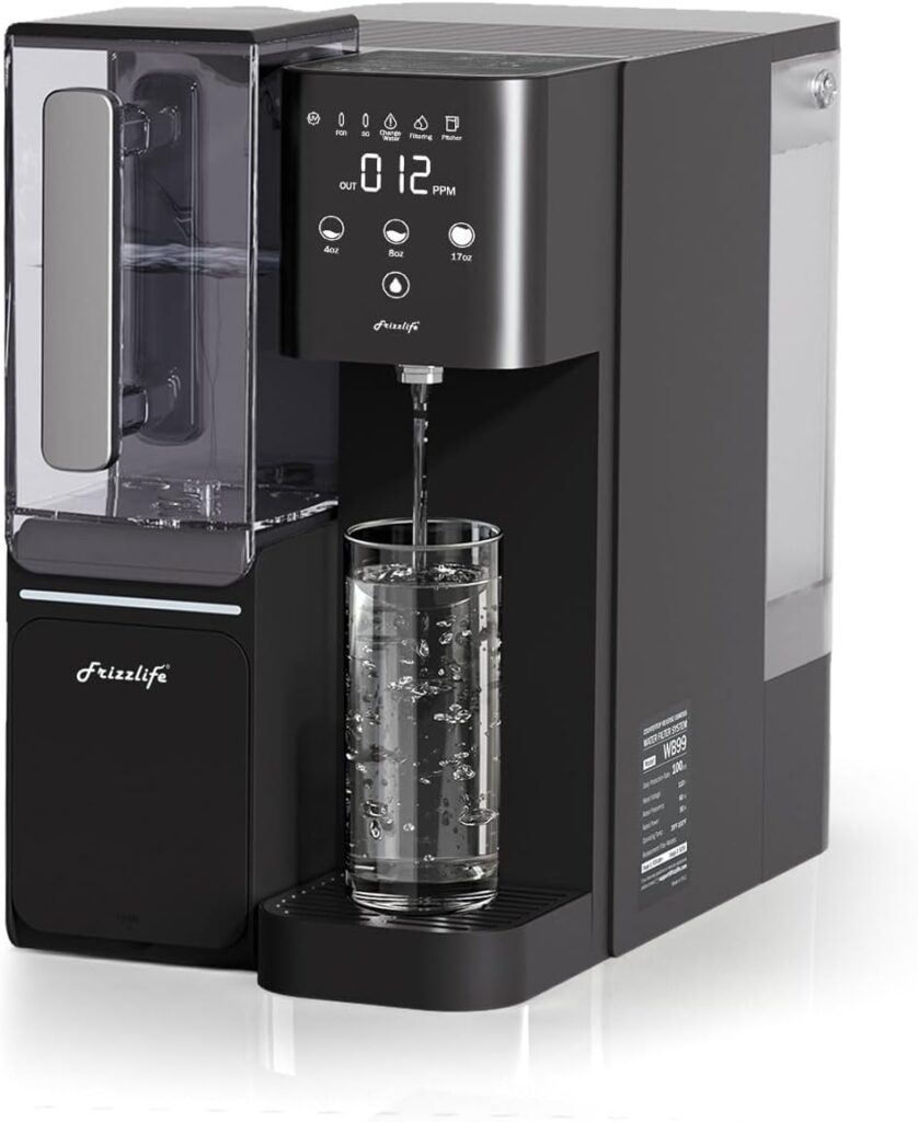 Frizzlife WB99-C Countertop Reverse Osmosis System, Alkaline RO Water Filter with Portable Water Pitcher, NSF/ANSI 58 Certified Elements, TDS  Filter Life Monitoring, No Installation USA Tech Support