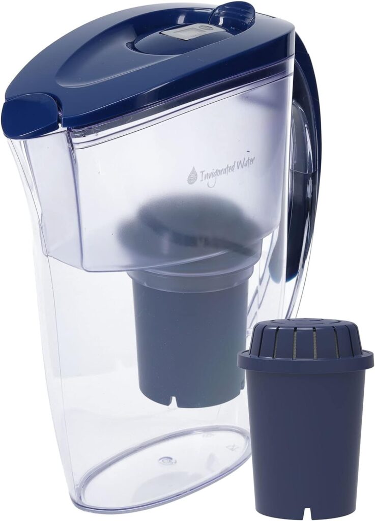 pH Refresh Alkaline Water Pitcher with Long-Life Filter – Alkaline Water Filter – Water Filtration System – High pH Alkaline Water Dispenser, 84oz, 2.5L (Navy)