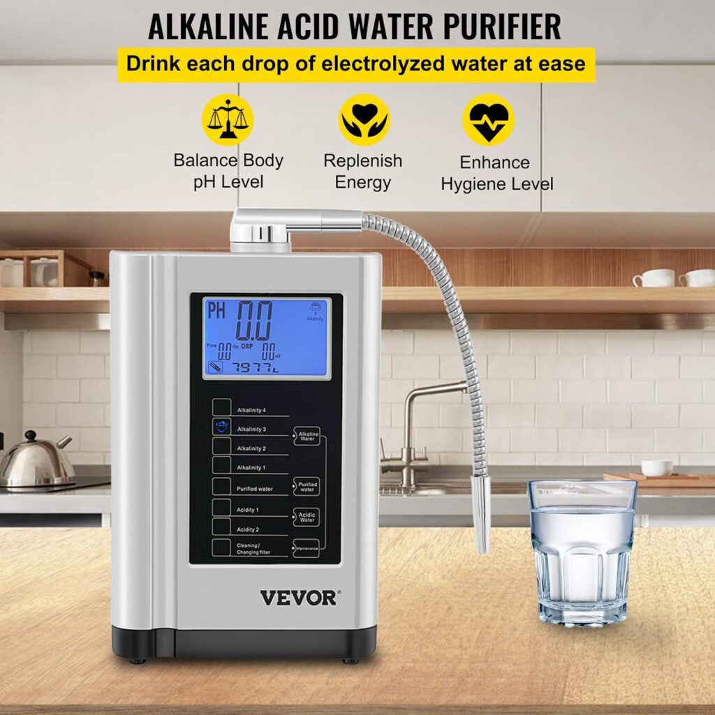 VEVOR Water Ionizer, 7 Water Settings Alkaline Water Machine, Water Ionizer Machine w/ 6000L Replaceable Filter, pH3.5-10.5 Kangen Water Machine, Water Purifier for home up to 1000PPM TDS  -500mV ORP